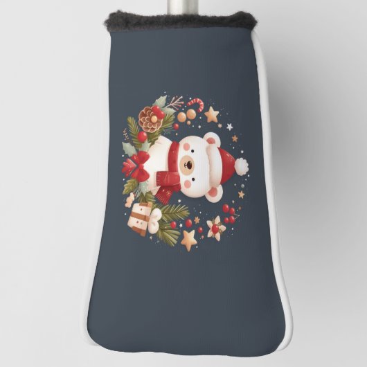 Couvre-club De Golf Joli ours de Noël/d'hiver en couronne (Tourné à 90°)