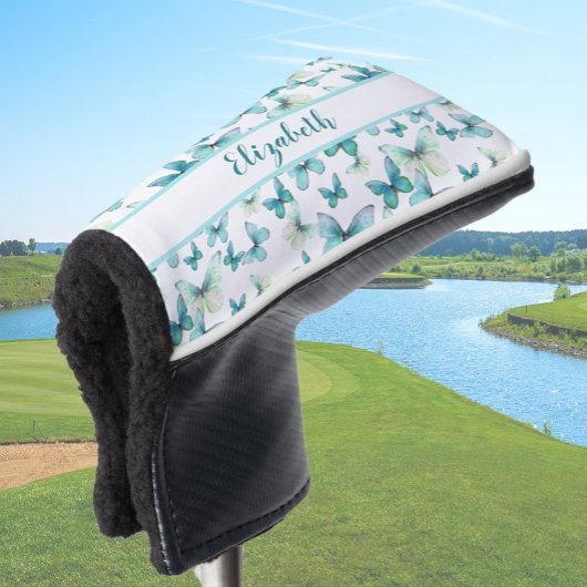 Couvre-club De Golf Joli papillon turquoise avec nom personnalisé dame