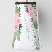 Couvre-club De Golf Jolie aquarelle Fleurs roses Nom personnalisé (Tourné à 90°)