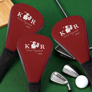 Couvre-club De Golf Joueur de golf Monogramme classique Golfer rouge f
