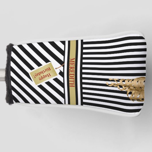 Couvre-club De Golf Joyeux Anniversaire Stripes Nom Message Putter (Devant)