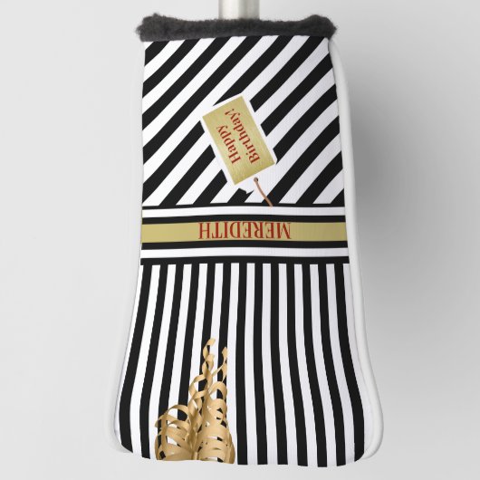 Couvre-club De Golf Joyeux Anniversaire Stripes Nom Message Putter (Tourné à 90°)