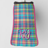 Couvre-club De Golf Kaleidoscope Plaid Bleu, Violet, Jaune Turquoise (Tourné à 90°)