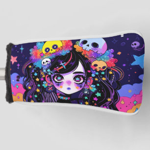 Couvre-club De Golf Kawaii Déplaisant Neon Goth Anime Girl and Skuls