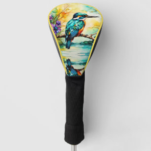 Couvre-club De Golf Kingfisher perché au-dessus des Fleurs sauvages d'