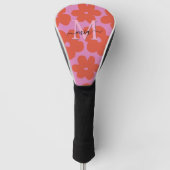 Couvre-club De Golf Ladies Retro Bold Pink Orange Floral Monogram  (Devant)