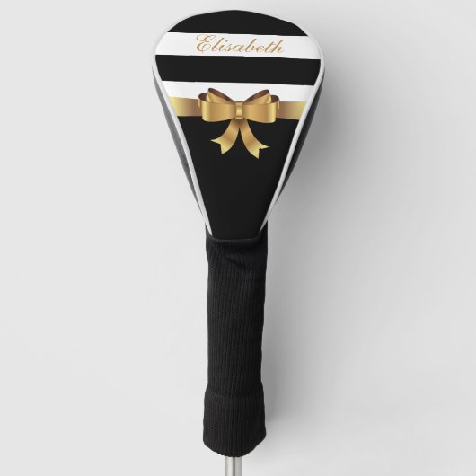 Couvre-club De Golf Lady Golf Golden Bow Black Bold Strippes Monogramm (Devant)