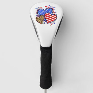 Couvre-club De Golf Leopard American Flag Heart 4 juillet USA