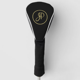 COUVRE-CLUB DE GOLF LETTRE INITIALE ÉLÉGANTE EN OR NOIR