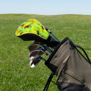 Couvre-club De Golf libellules turquoise sur le rouge jaune