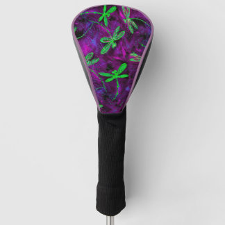 Couvre-club De Golf Lime Green Dragonlies sur Purple