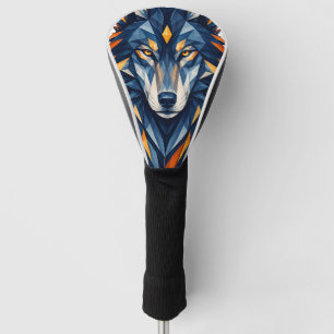 Couvre-club De Golf Loup Géométrique Art Polygonal Noir et Orange