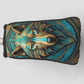 Couvre-club De Golf Loup Turquoise et Or (Devant)