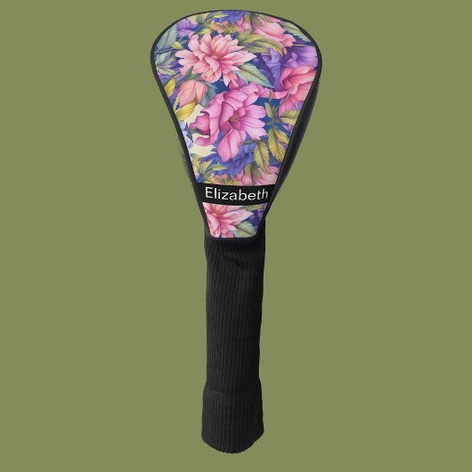 Couvre-club De Golf Lush Pink and Purple Flowers Personalized