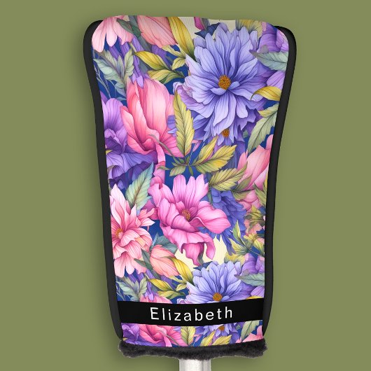 Couvre-club De Golf Lush Pink and Purple Flowers Personalized