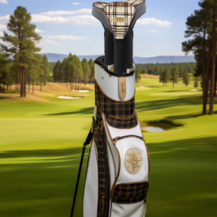 Couvre-club De Golf Luxe Taupe et Gold Plaid Golf Head Cover