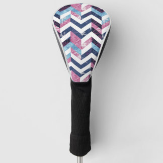 Couvre-club De Golf Marbre blanc rose bleu Chevron