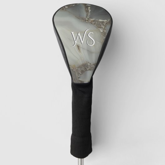 Couvre-club De Golf Marbre gris avec Veine or initial (Devant)