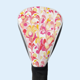 Couvre-club De Golf Marbre rétro Abstrait Motif rose rouge jaune