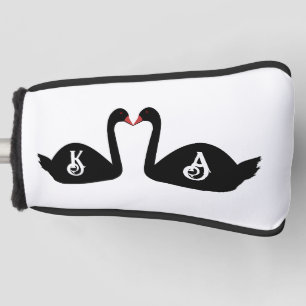 Couvre-club De Golf Mariage gothique baiser cygnes noirs Monogramme pe