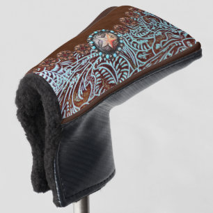 Couvre-club De Golf marron turquoise motif en cuir de l'ouest
