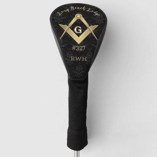 Couvre-club De Golf Masonic Demask Noir Monogramme (Devant)