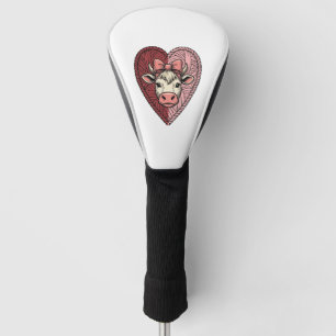 Couvre-club De Golf Mignon cœur de vache en fil Design de gravure vint