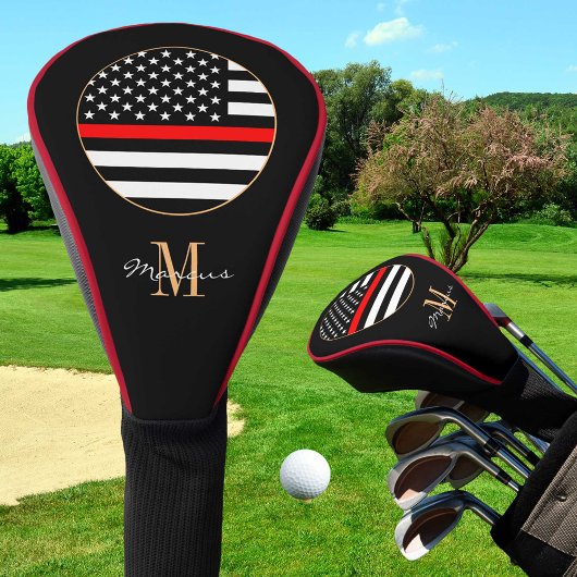 Couvre-club De Golf Mince ligne rouge drapeau Monogramme & Golf USA