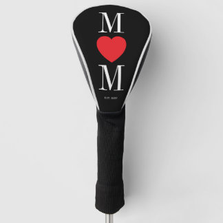 Couvre-club De Golf Minimaliste Maman Noir et Blanc avec Cœur Rouge