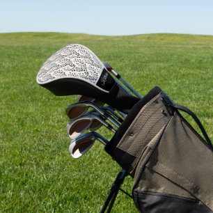 Couvre-club De Golf Minimaliste Vintage Fleurie Noir Crème Script