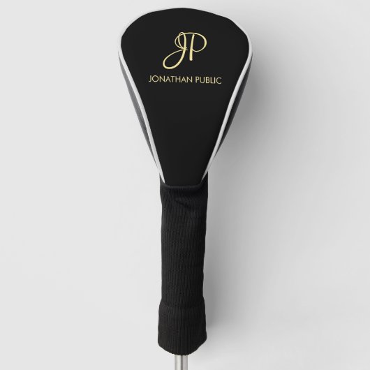 Couvre-club De Golf Modèle moderne Black Custom Gold Monogramme Meille (Devant)