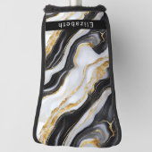 Couvre-club De Golf Modern Black White Gold Marble Personalized (Tourné à 90°)