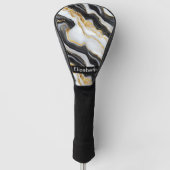 Couvre-club De Golf Modern Black White Gold Marble Personalized (Devant)