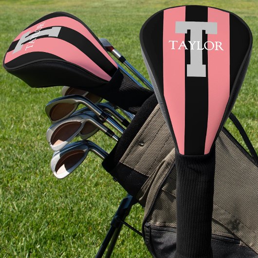 Couvre-club De Golf Modern Monogram Custom Pink