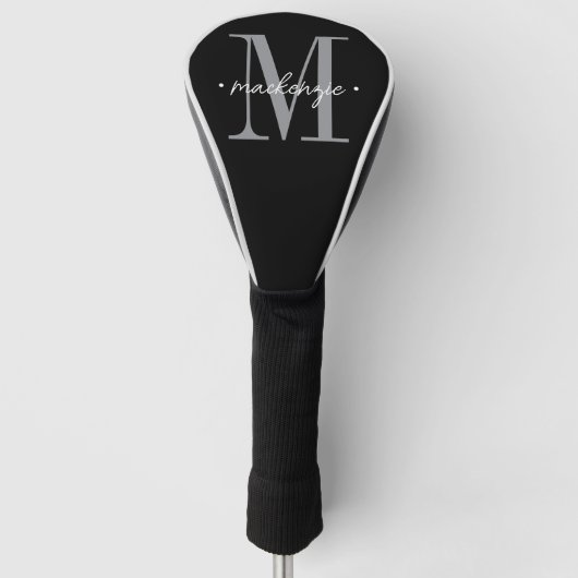 Couvre-club De Golf Modern Monogram Minimal Black White (Devant)