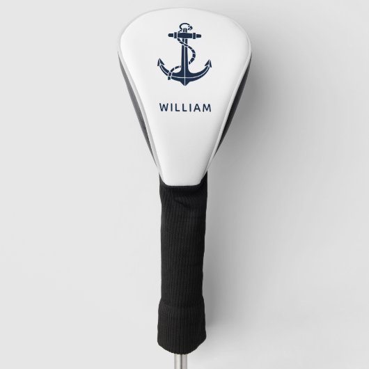 Couvre-club De Golf Modern Navy Blue Anchor Nautical Personalized (Devant)