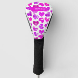 Couvre-club De Golf Moderne Purple Rose Doodled Hearts Valentine Nom