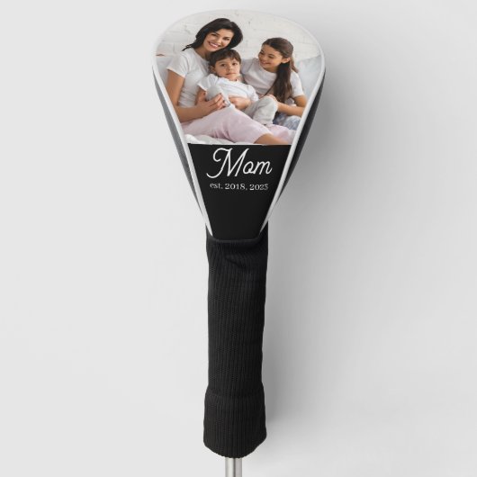 Couvre-club De Golf Mom Established Black White Script Photo (Devant)