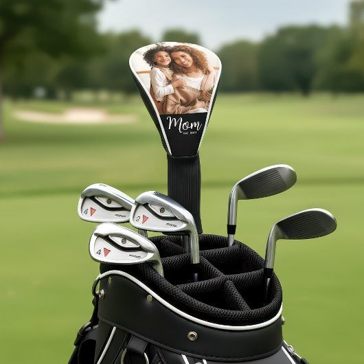 Couvre-club De Golf Mom Established Date Modern Script Photo Stylish