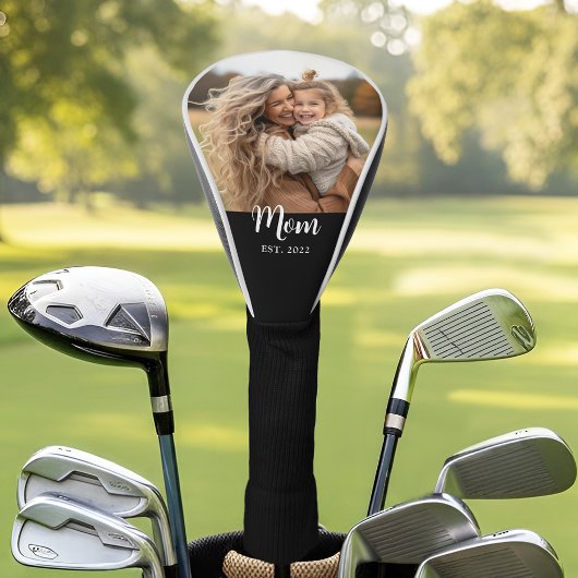 Couvre-club De Golf Mom Established Modern Script Photo Black