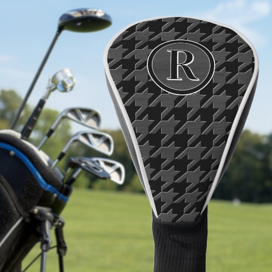 Couvre-club De Golf Monogram Houndstooth Pattern Black & Grey Wood