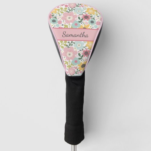 Couvre-club De Golf Monogram Pink Yellow Blue Floral Feminine (Devant)