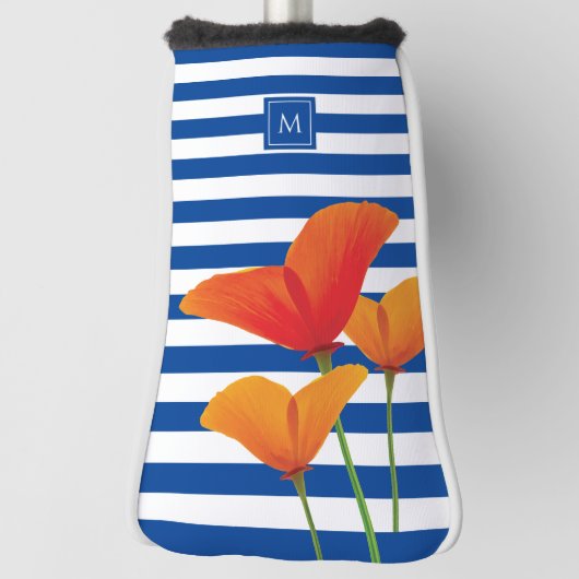 Couvre-club De Golf Monogramme à rayures bleu chic (Tourné à 90°)