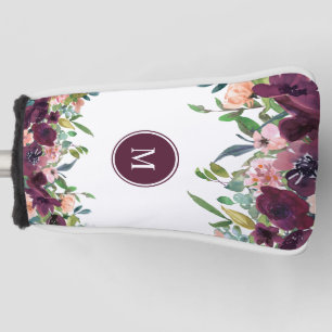 Couvre-club De Golf Monogramme aquarelle florale rose pourpre Marsala