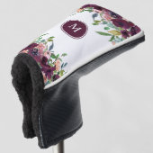 Couvre-club De Golf Monogramme Aquarelle Florale rose violet Marsala (Devant 3/4)