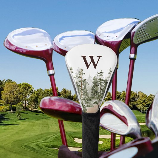 Couvre-club De Golf Monogramme Aquarelle Forêt verte rustique