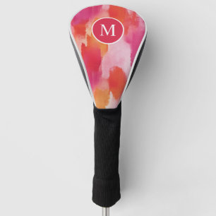 Couvre-club De Golf Monogramme Aquarelle rose orange Abstrait
