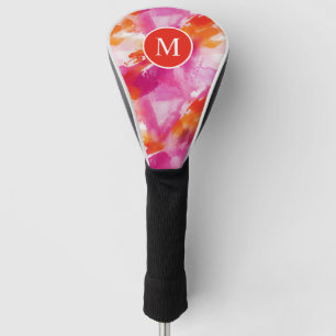 Couvre-club De Golf Monogramme Aquarelle rose orange Abstrait