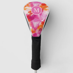 Couvre-club De Golf Monogramme Aquarelle rose orange Abstrait
