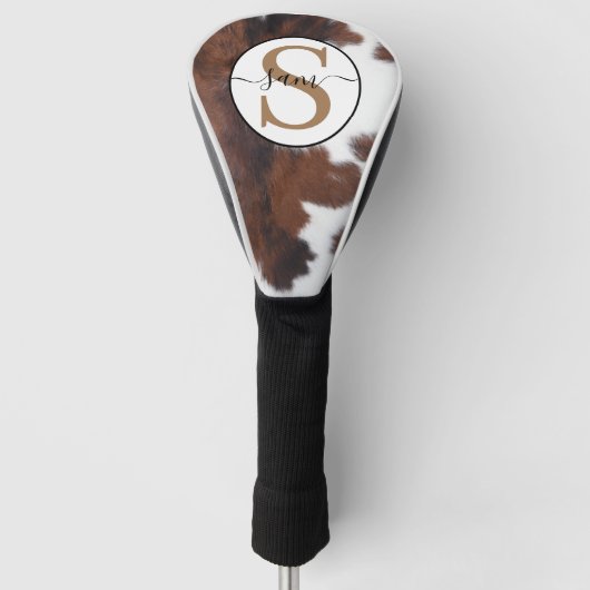 Couvre-club De Golf Monogramme blanc Brown de la vache (Devant)